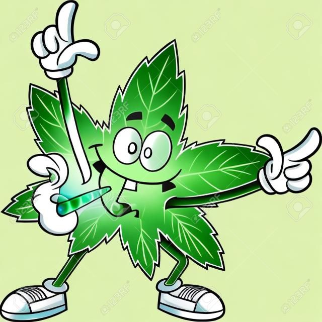 Glückliche Marihuana-Blatt-Cartoon-Figur mit gemeinsamem Tanzen. Vektor, Hand, Gezeichnet, Abbildung, Freigestellt, Auf, Durchsichtig, Hintergrund