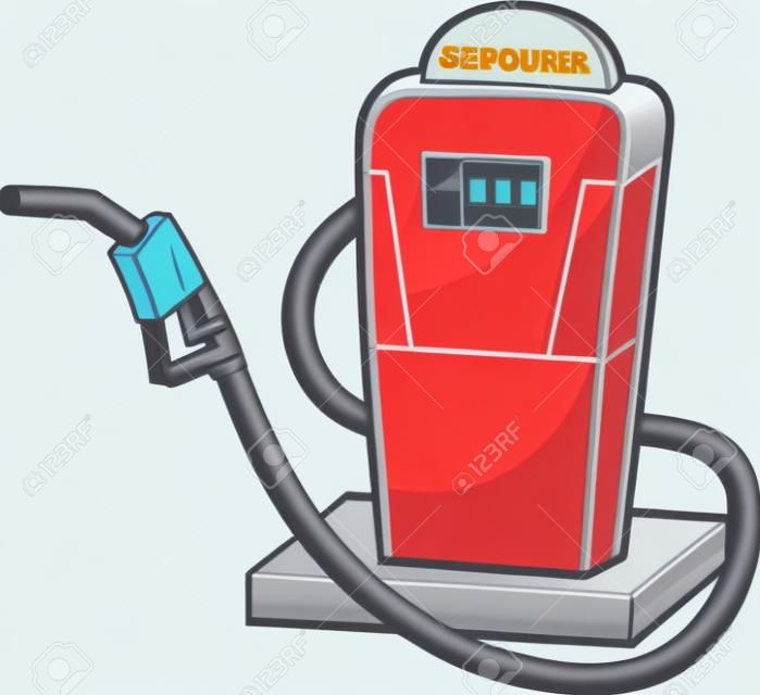 Cartoon Gas Station. Vector Hand Drawn Illustration Isolated On White Background