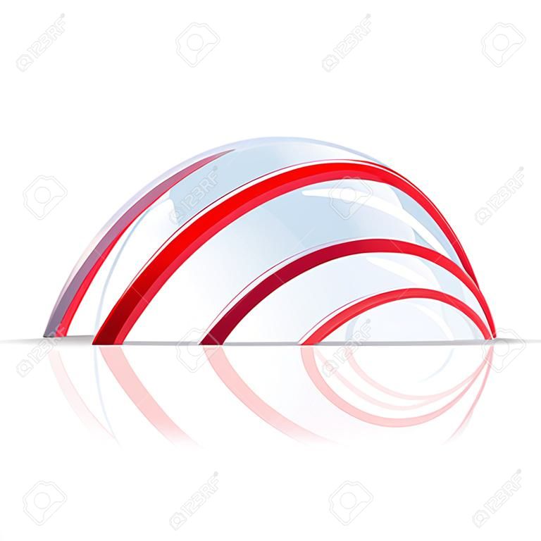 Dôme de verre avec des lignes rouges isolées sur blanc
