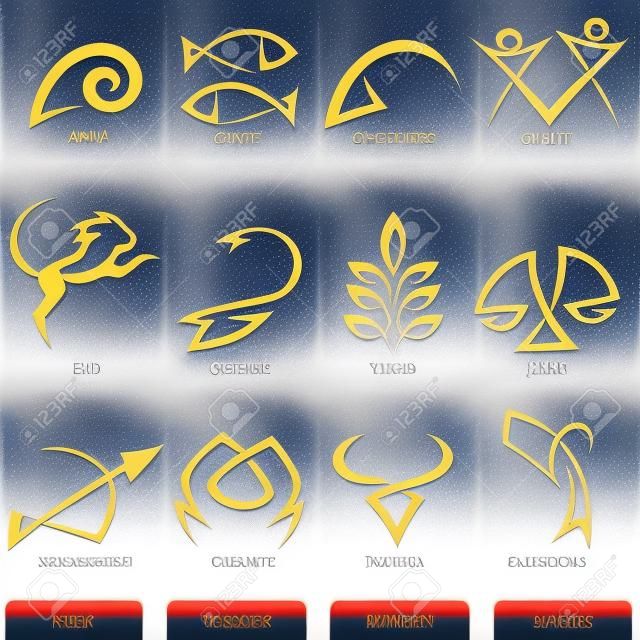 vereinfachende Tierkreis-Stern-Zeichen auf weißem Hintergrund