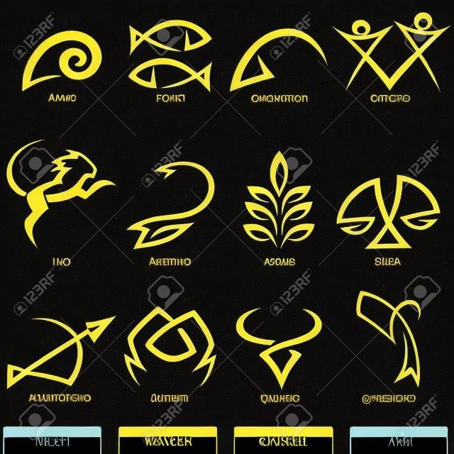 uproszczone znaki zodiaku gwiazdkowe na białym tle