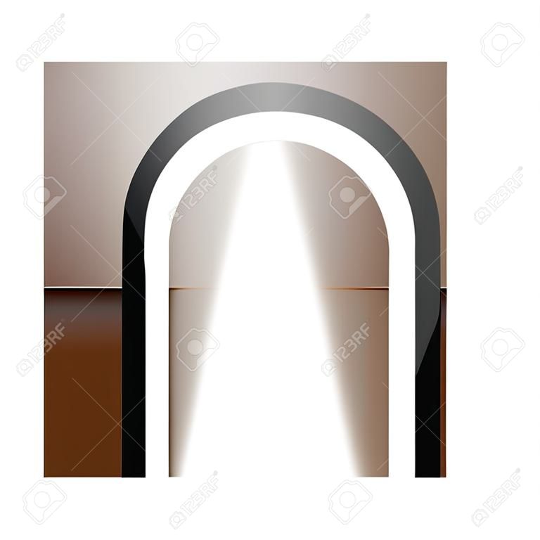 Icono de letra n en forma de arco brillante marrón y negro sobre un fondo blanco