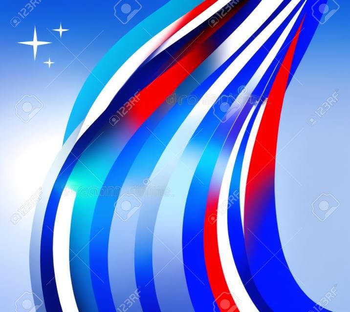 Ilustración Bandera de Francia ondeando sobre fondo azul.