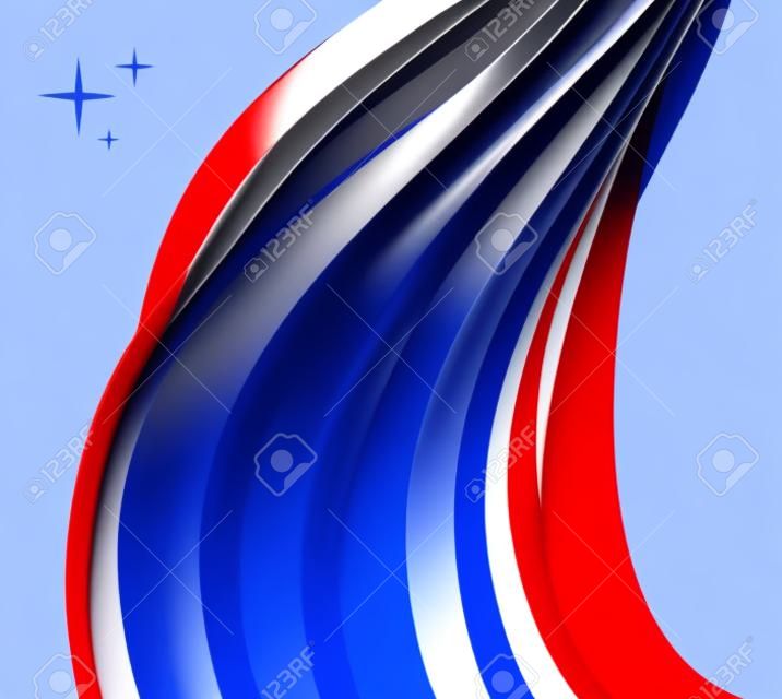 Ilustración Bandera de Francia ondeando sobre fondo azul.