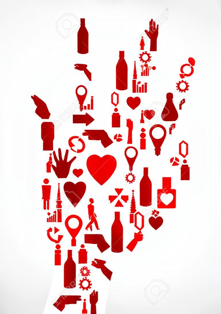 Hand silhouette made with AIDS icons set.