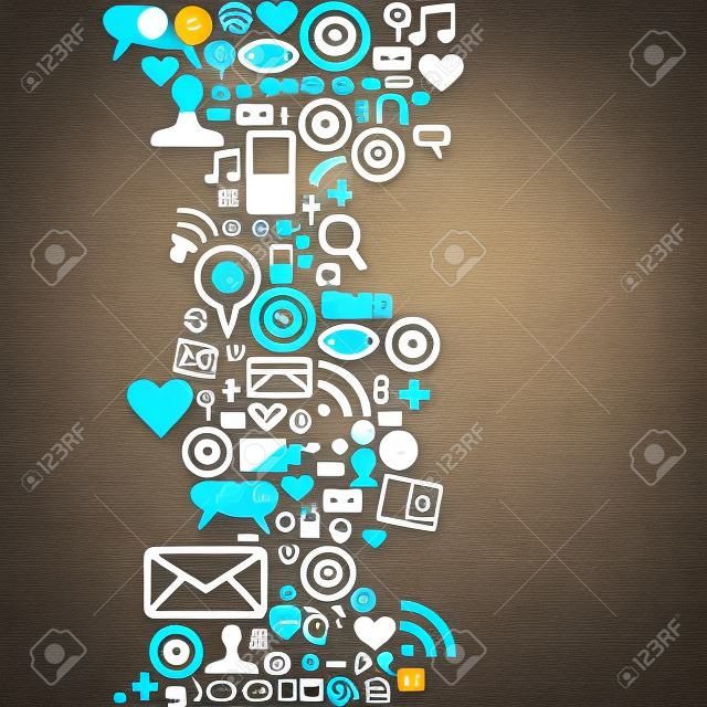Social media icons set in wave shape layout.