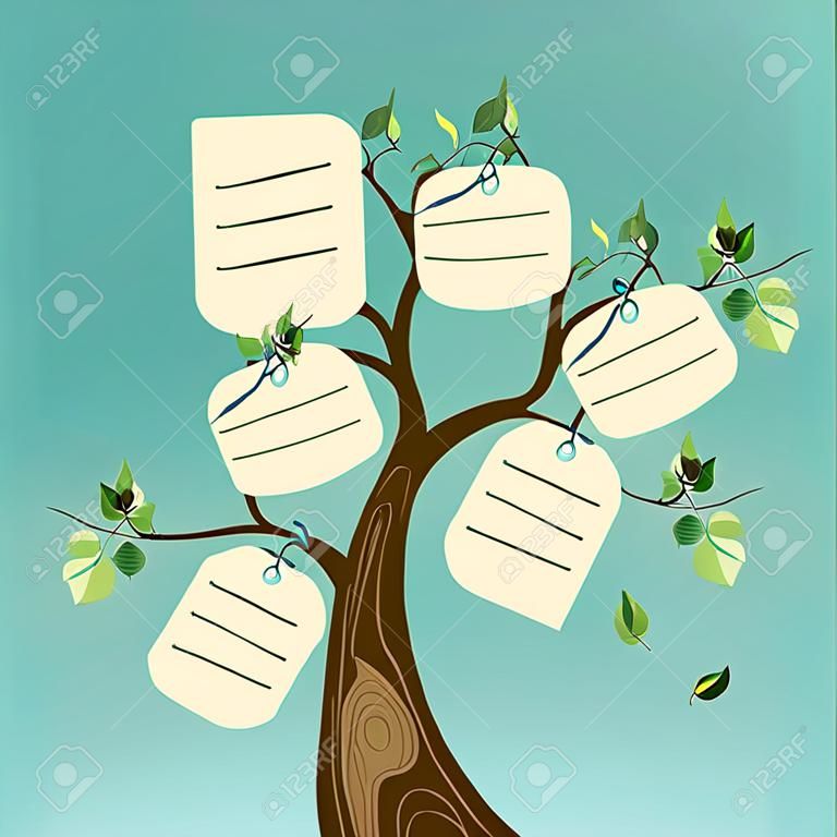 Koncepcji drzewa Rodzina z wiszące etykiety liści. Plik wektorowy przekładane na łatwą manipulację i wybarwienia niestandardowej.