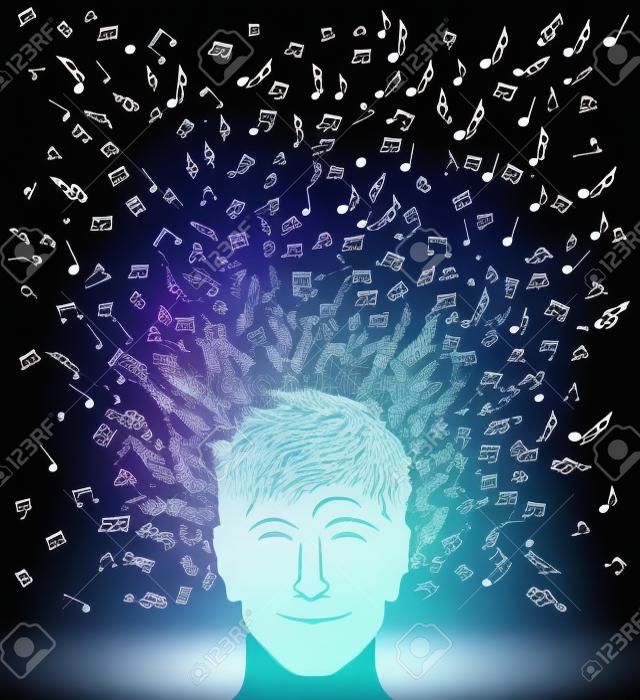 Emberi hím feje zenei jegyzetek splash illusztráció.
