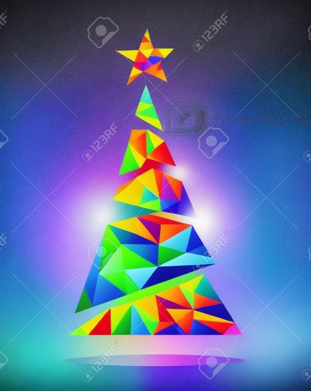 İzole Merry Christmas renkli soyut ağacı, geometrik kompozisyon ile dekorasyon yıldız