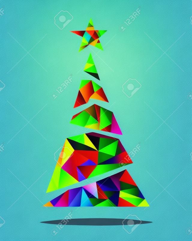 Isolato Buon Natale colorato albero astratto, stella decorazione con composizione geometrica