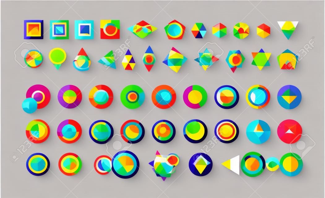 Geometry element shapes set, colorful fun abstract icons and symbols with vibrant pop style designs. EPS10 vector.