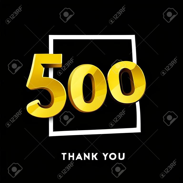 500 obserwujących dziękuję ci złota ilustracja numer cięcia papieru. Specjalne świętowanie celu użytkownika dla pięciuset znajomych, fanów lub subskrybentów z mediów społecznościowych. Eps10 wektor.