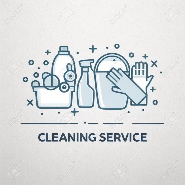 清潔服務的平面設計徽標上白色孤立。