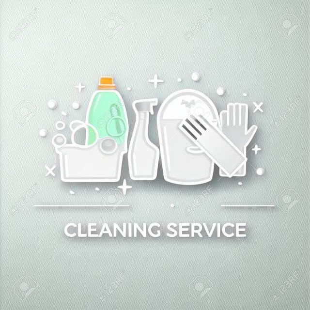 Lapos tervezési logó a tisztítási szolgáltatás elszigetelt fehér.