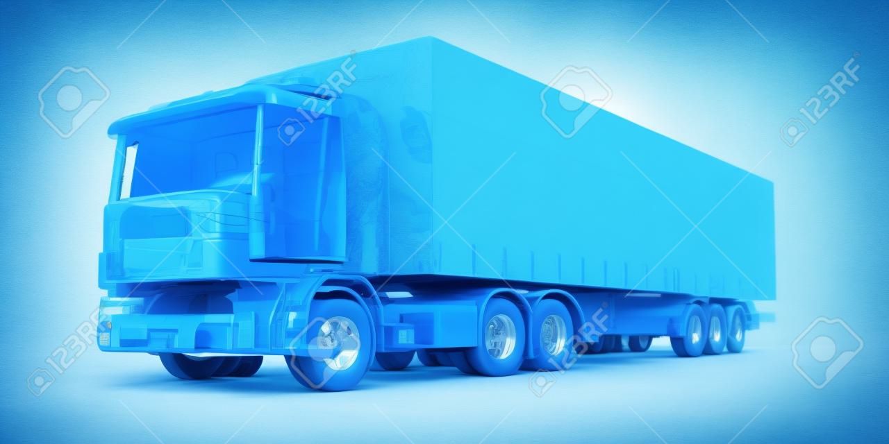 흰색에 고립 된 파란색 X 선 수송 트럭