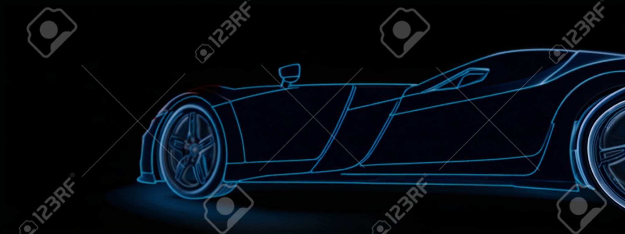 Wireframe of a generic and unbranded sport car. 3D illustration