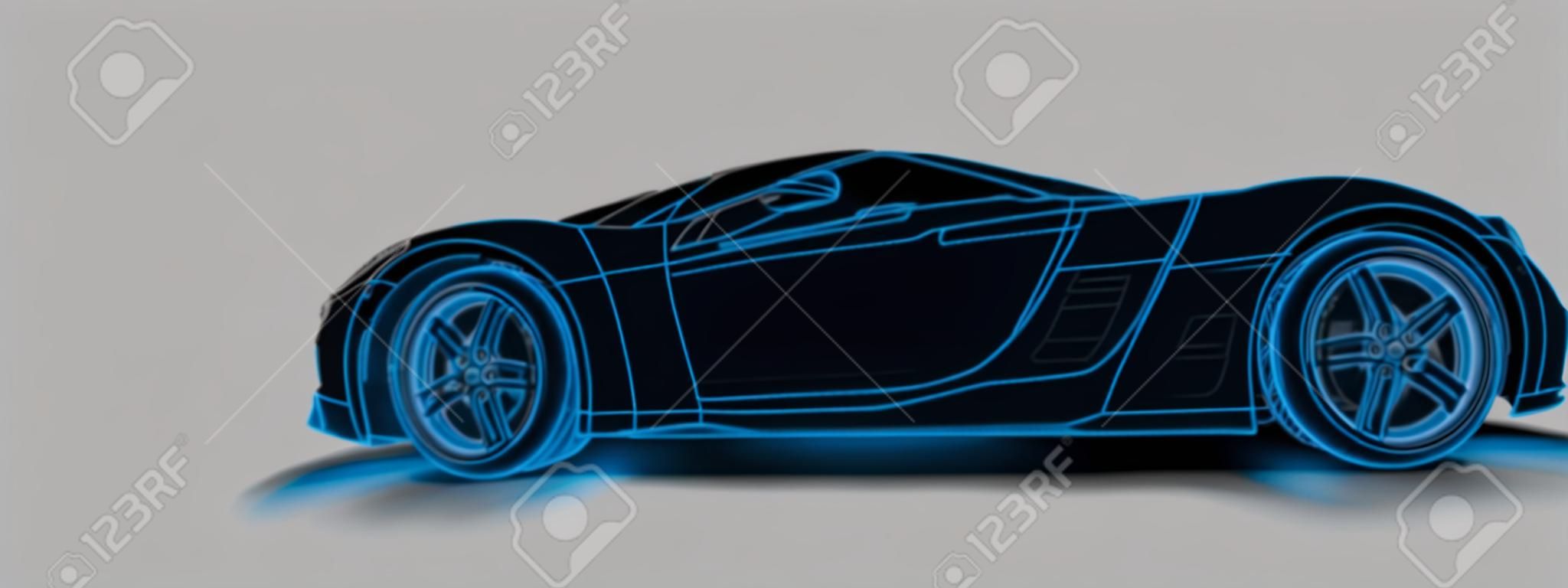 Filaire d'une illustration 3D de voiture de sport générique et sans marque