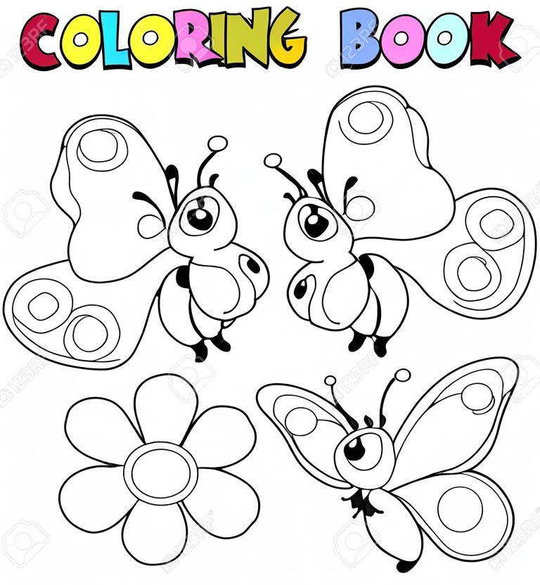 Coloring book three butterflies - vector illustration.