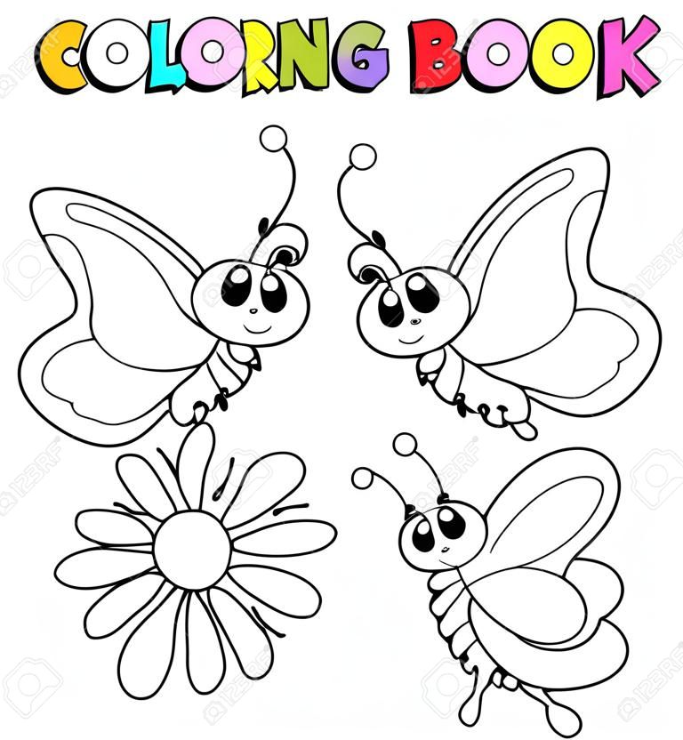 Coloring book three butterflies - vector illustration.