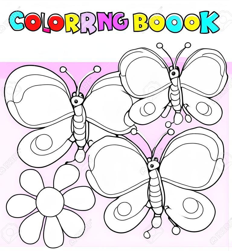 Книжка-раскраска три бабочки - векторные иллюстрации.
