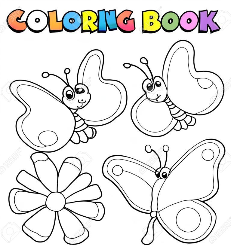 Книжка-раскраска три бабочки - векторные иллюстрации.