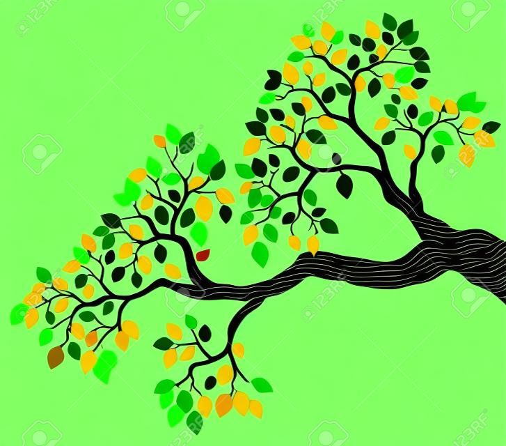 Tree branch with green leaves 1 - vector illustration.