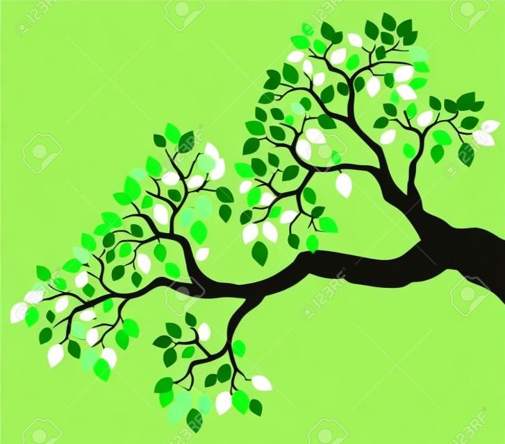 Baum-Zweig mit grünen Blättern 1 - Vektor-Illustration.