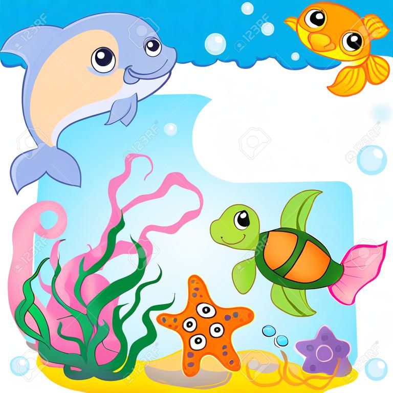 Cadre avec animaux sous-marins 1 - illustration vectorielle