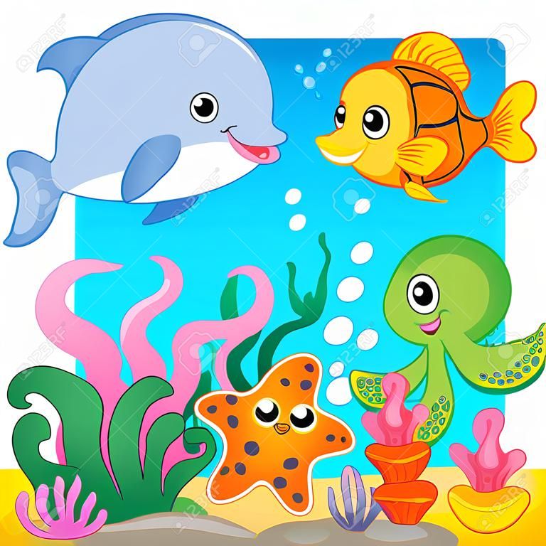 框架与水下动物1 -矢量插图