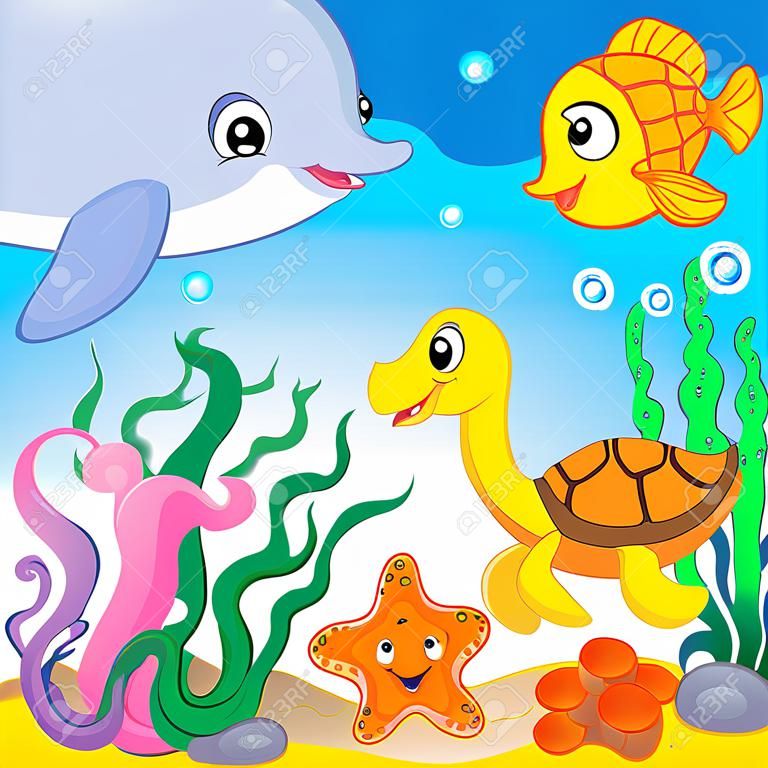框架与水下动物1 -矢量插图