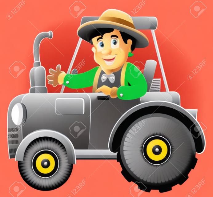 Мультфильм фермер на тракторе - векторные иллюстрации