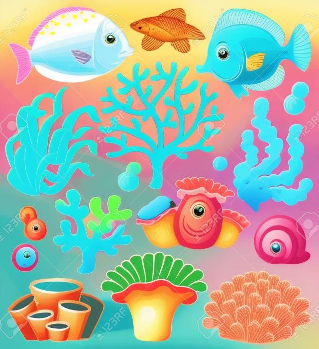 Coral reef theme collection 1 - vector illustration 