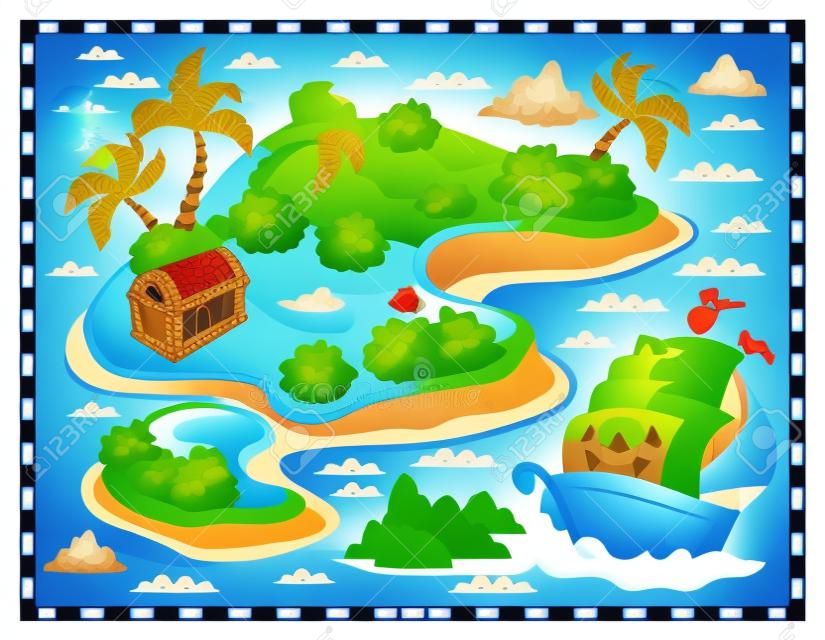 Theme with island and treasure 2 - vector illustration 