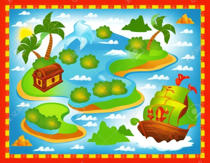 Tema con isla y tesoro 2 - ilustración vectorial