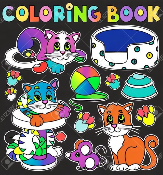 Boyama kitabı kedi tema koleksiyonu - eps10 vektör çizim.