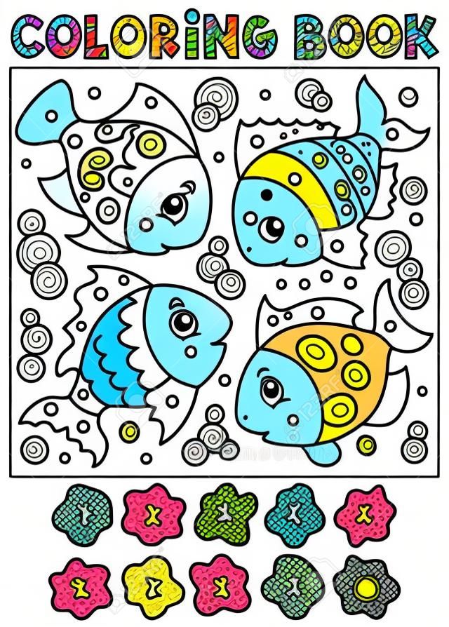 Coloring book with fish theme 3 - eps10 vector illustration.