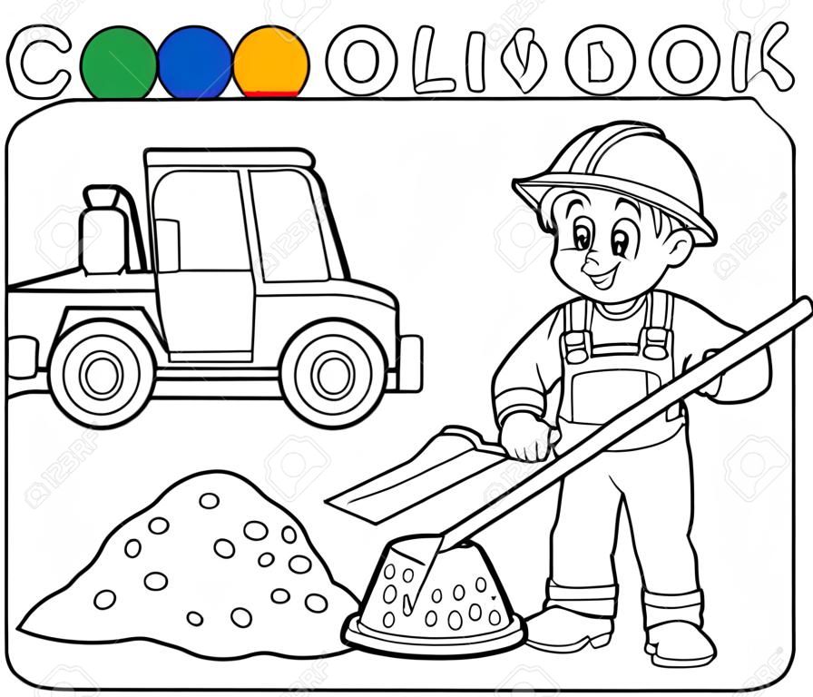 Kolorowanka pracownik budowlany 2 - ilustracji wektorowych.