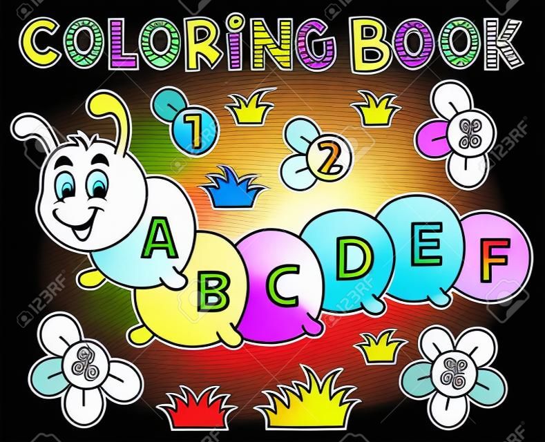 Libro da colorare bruco con lettere - illustrazione vettoriale.