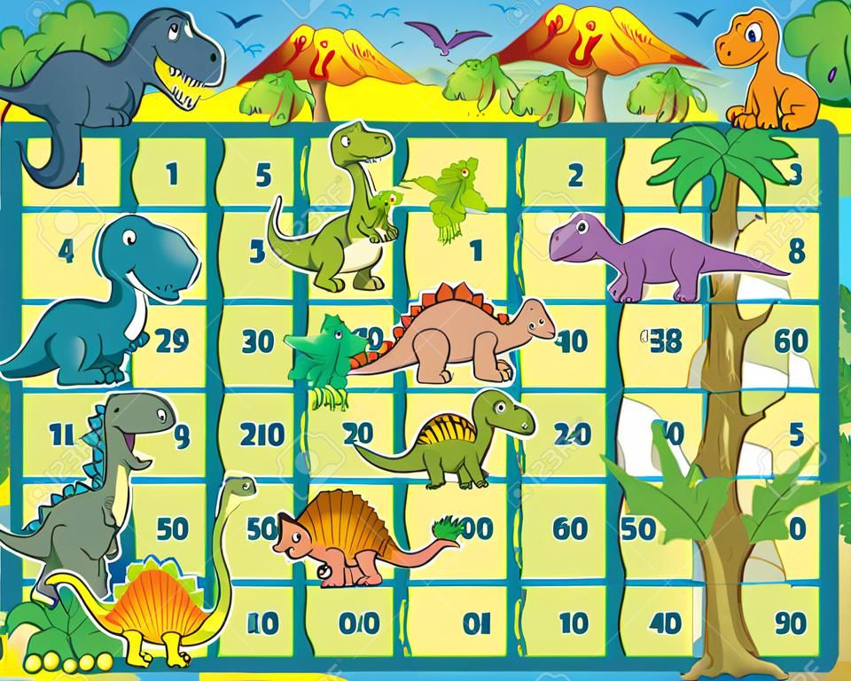 Jogo de tabuleiro com tema de dinossauro 1 - ilustração vetorial.