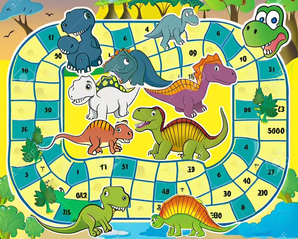 Jogo de tabuleiro com tema de dinossauro 1 - ilustração vetorial.