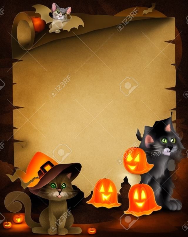 Pergamena con il gatto di Halloween