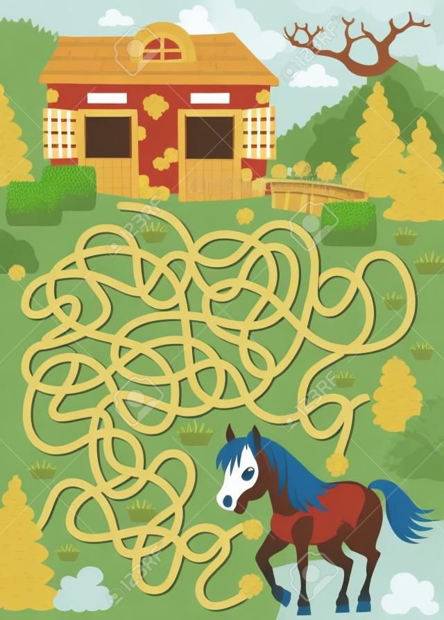 Maze 33 with horse theme - eps10 vector illustration.