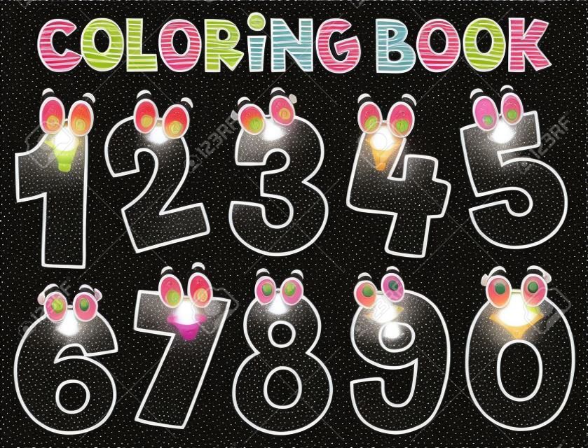 Coloring book cartoon numbers set illustration.