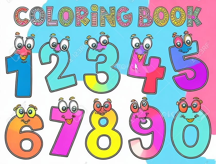 Kolorowanie książki kreskówka numery zestaw ilustracji.