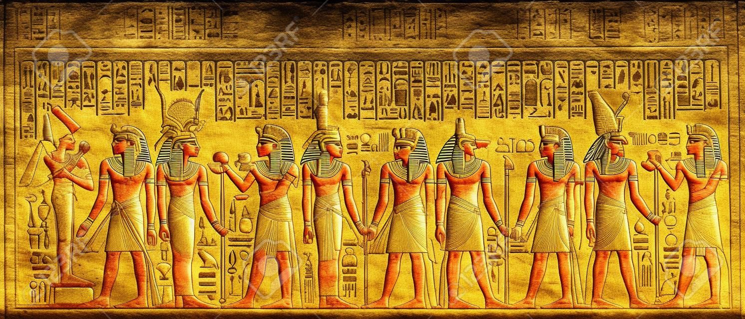 Papirus egipski z elementami faraona i bogów. scena i mitologia starożytnego Egiptu.