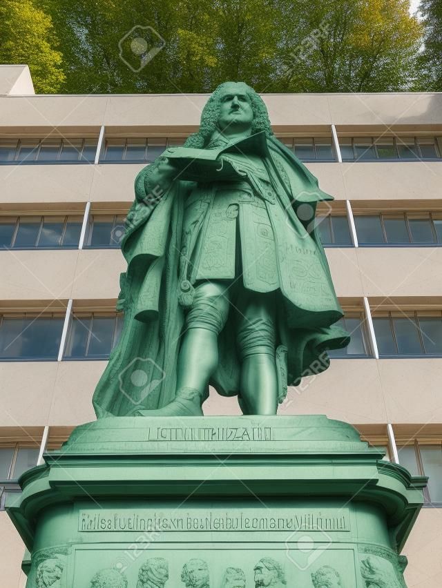 The Leibniz Denkmal monument to German philosopher Gottfried Wilhelm Leibniz stands in the campus of Leipzig University