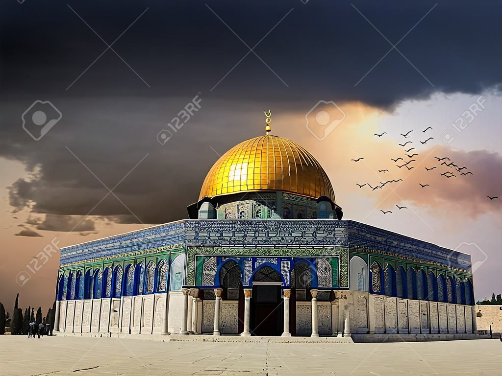 Some dark Storm Clouds over the Dome of the Rock in Jerusalem on the temple mount.