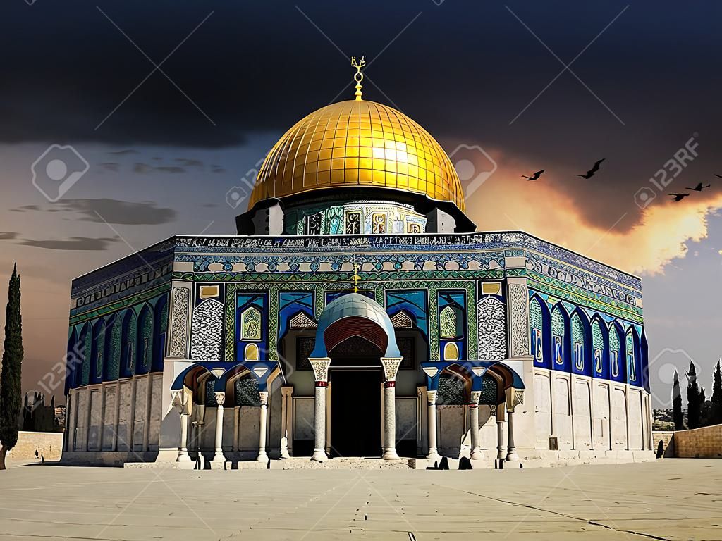Some dark Storm Clouds over the Dome of the Rock in Jerusalem on the temple mount.