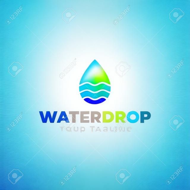 Simple Abstract Water Drop with Wave Logo Design Template
