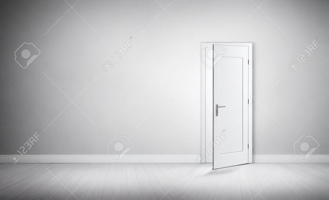 Open white door in a empty red room
